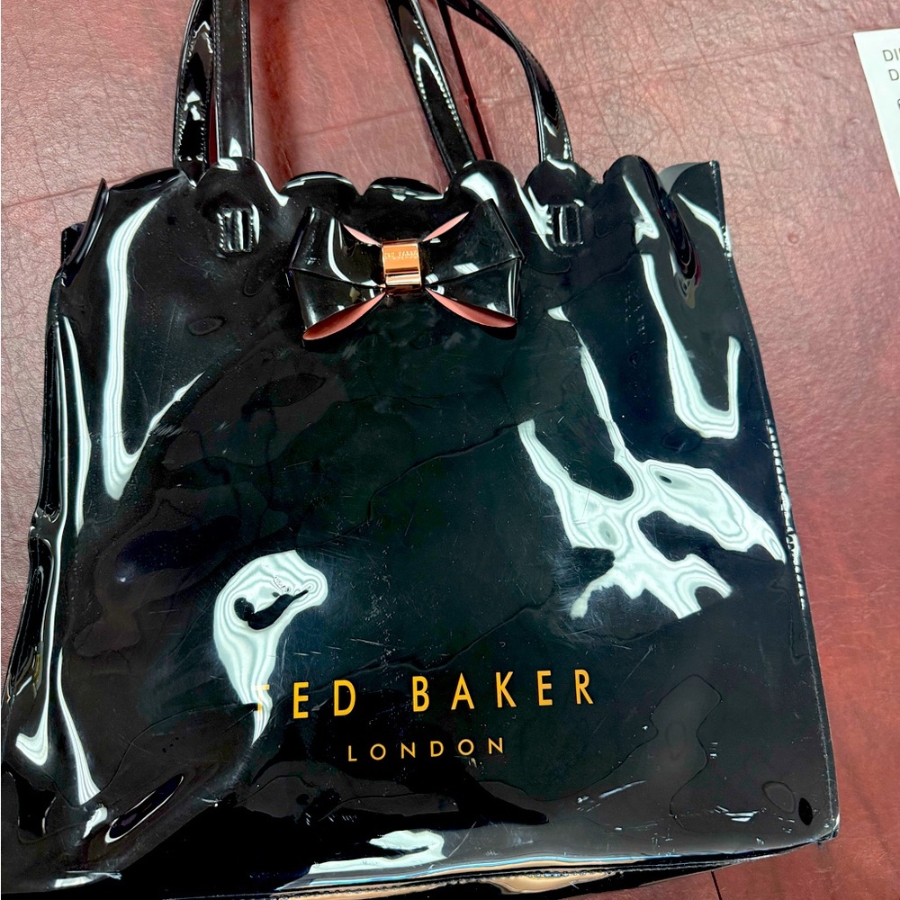 Ted Baker Glossy Black Tote with Bow Accent